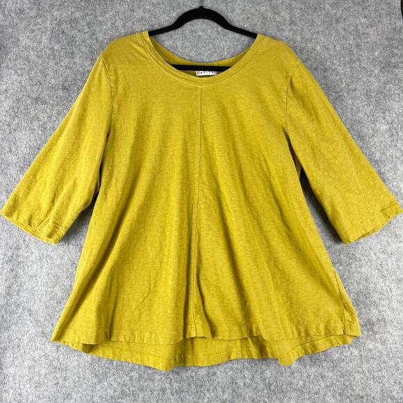 Habitat Top Womens Medium Yellow 3/4 Sleeve Cotton Relaxed Lagenlook - Picture 1 of 14